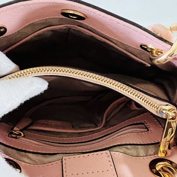 MICHAEL KORS Cynthia Pastel Pink Leather Small Satchel Crossbody Bag - Picture 11 of 12